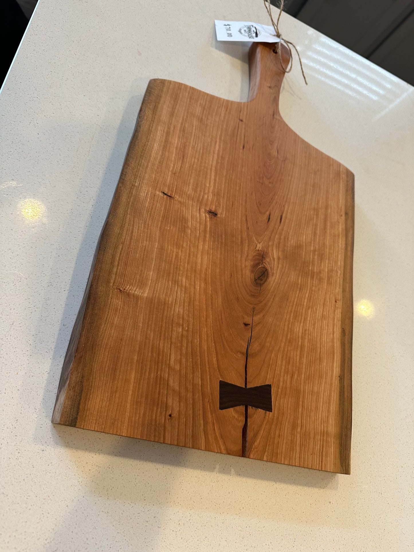 Live Edge Cherry Paddle Charcuterie Board with Bow Tie Inlay